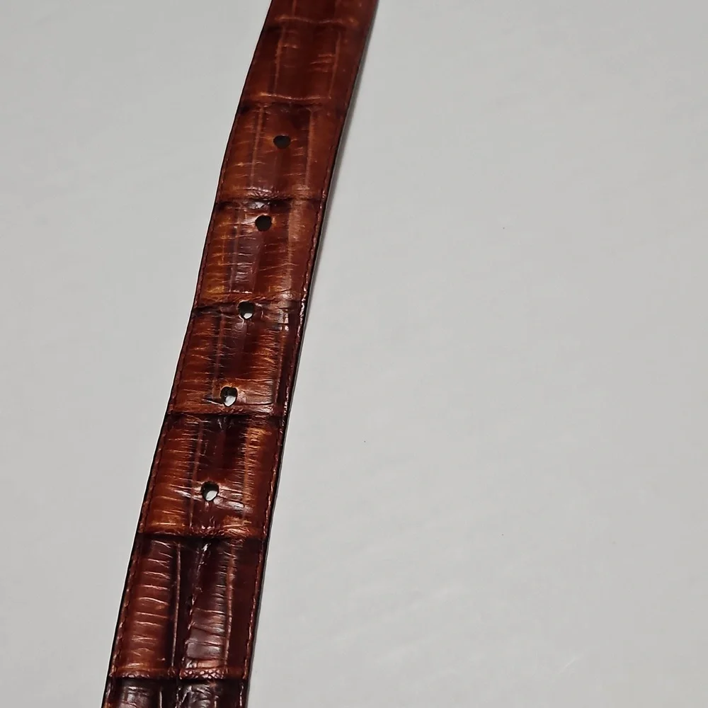 Italian Croco Calfskin Brown Leather Men's Adjustable Belt Size 50